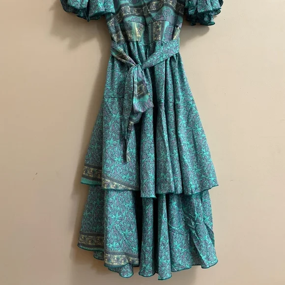 NWT Silk Boho Tiered Wrap Dress By Guru Sz Medium / Large - Picture 5 of 14